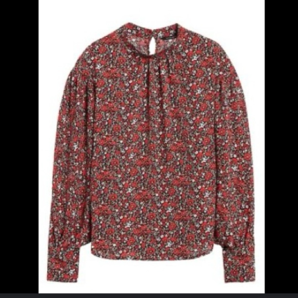 Banana Republic Red Floral Print Lightweight Pullover Top Long Sleeve Large